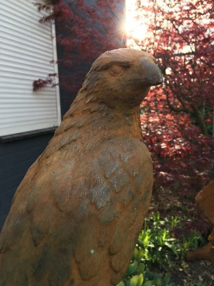 Ein wunderschöner sitzender Adler, voller Steinoxid